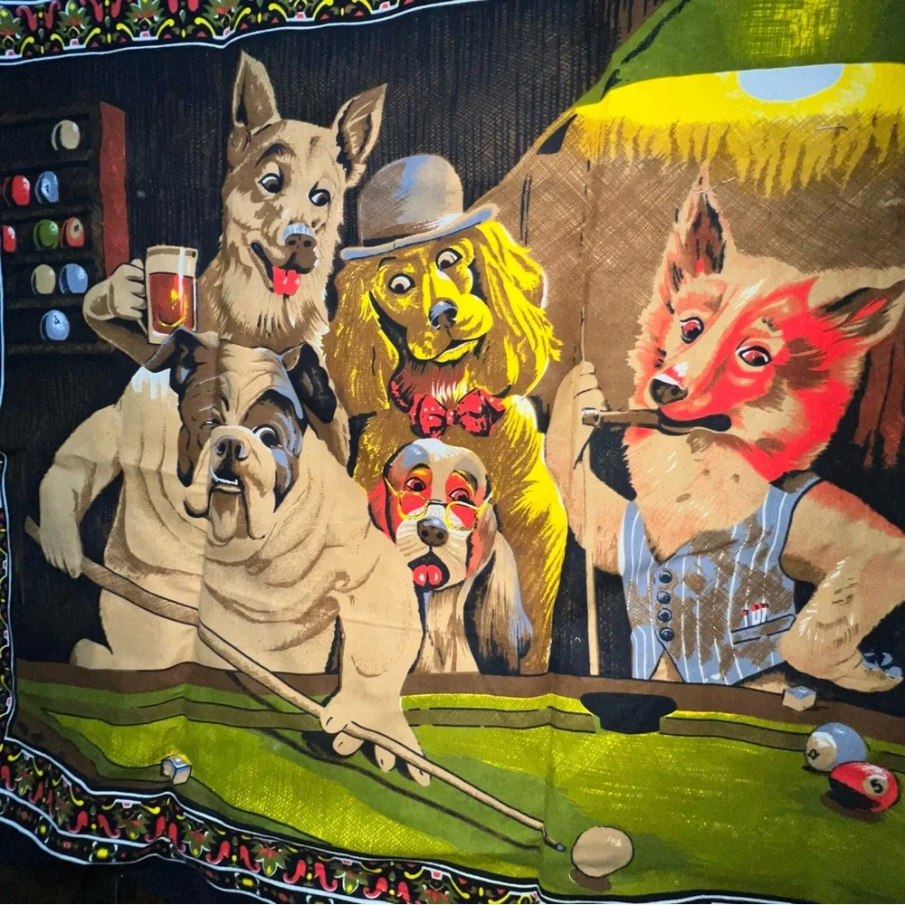 LARGE TAPESTRY Wall Decor DOGS PLAYING POOL 